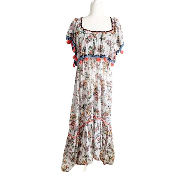Anjuna Off Shoulder Floral Maxi Dress NEW White Multicolor Size Medium - Picture 3 of 8